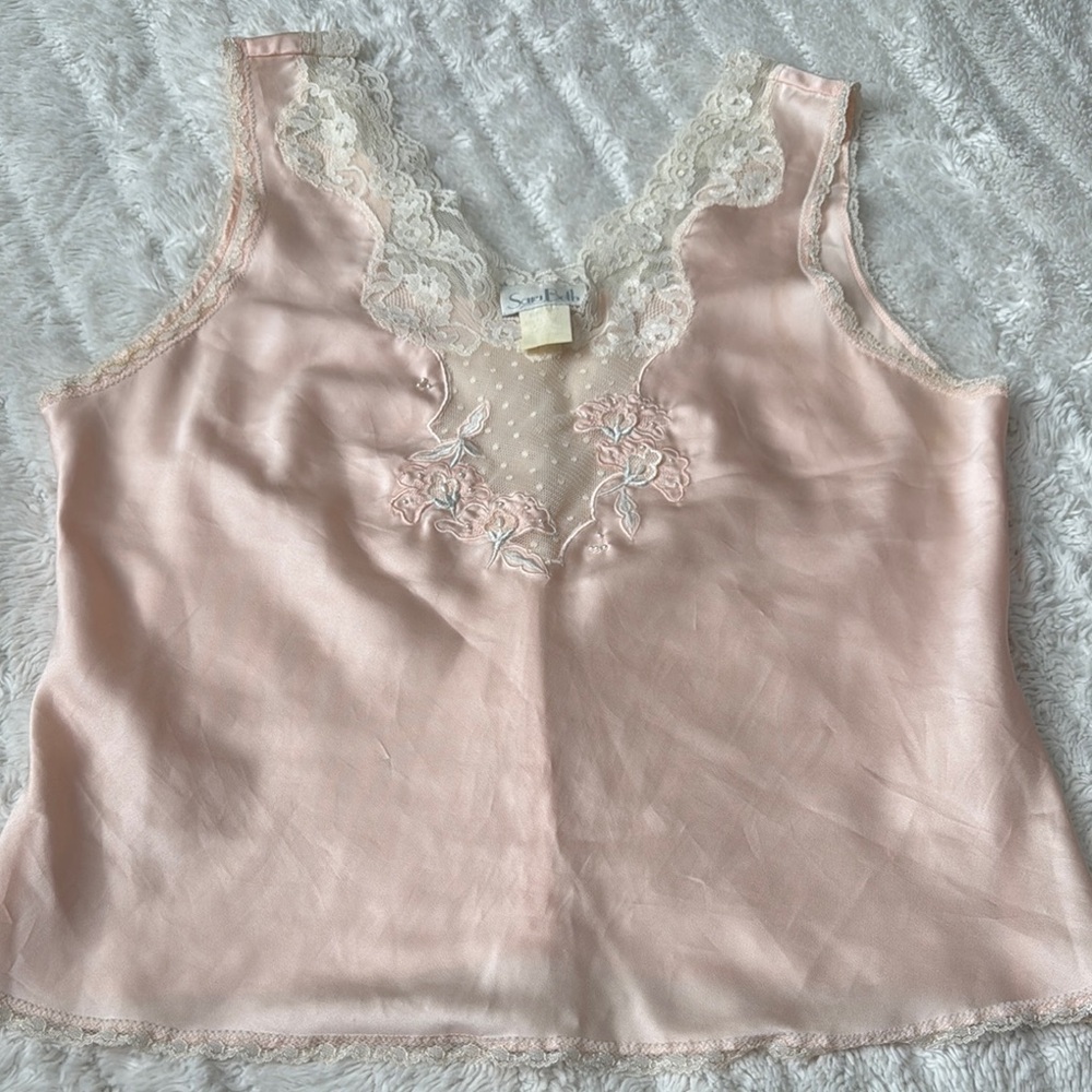Vintage Sara Beth cami lingerie Pink Lace top
